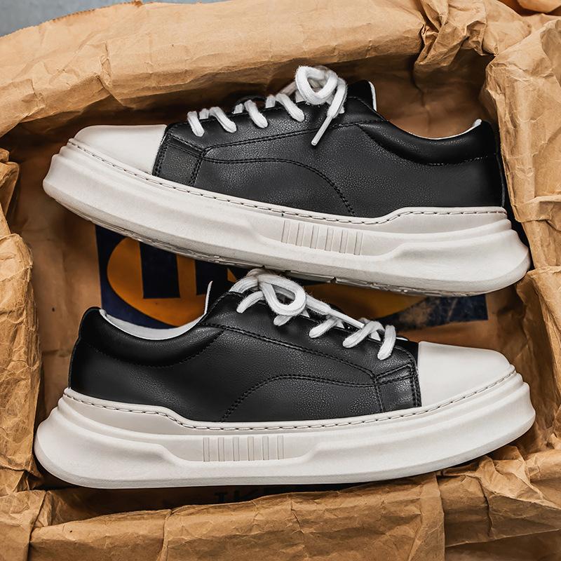 

Мужская обувь весна 2025 новые универсальные кожаные широкие туфли с большой головкой повседневные туфли для серфинга нескользящая толстая подошва спортивные туфли для хлеба прилива 45 чёрный