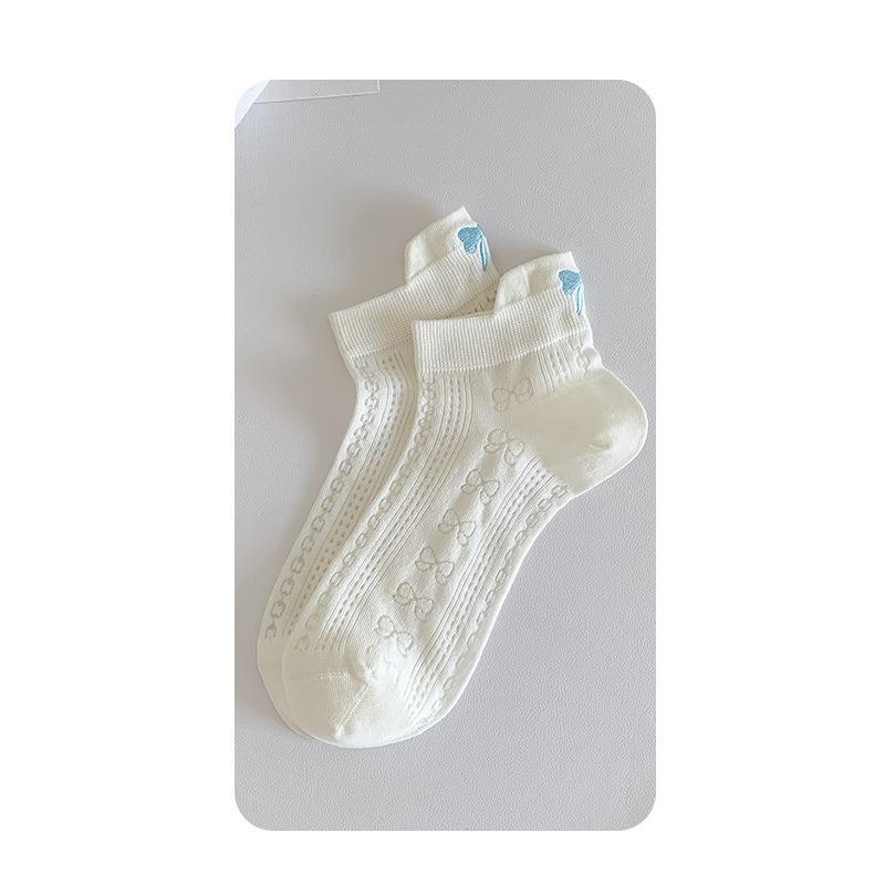 1Pairs Women Short Socks Harajuku Cute Embroidery Bow knot Casual Funny Ankle Socks Spring /Summer Breathable Female Tube Sock #