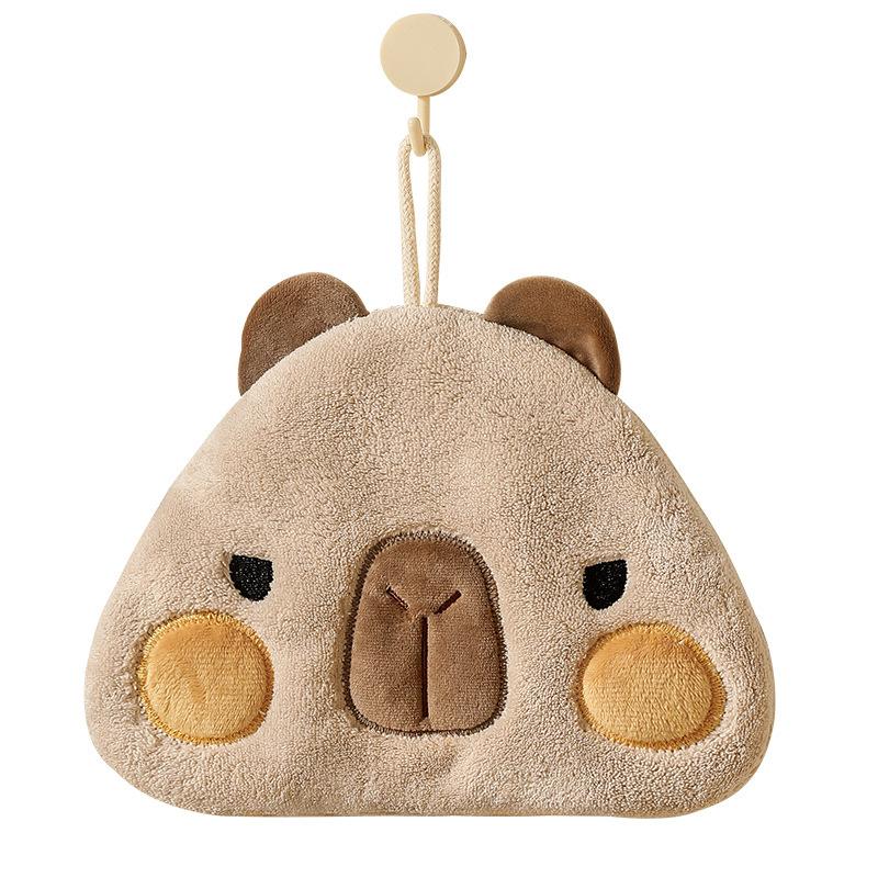 Capybara Round Coral Velvet Hand Towel, Kitchen Hanging Dual-purpose Water-absorbing and Quick-drying Square Towel