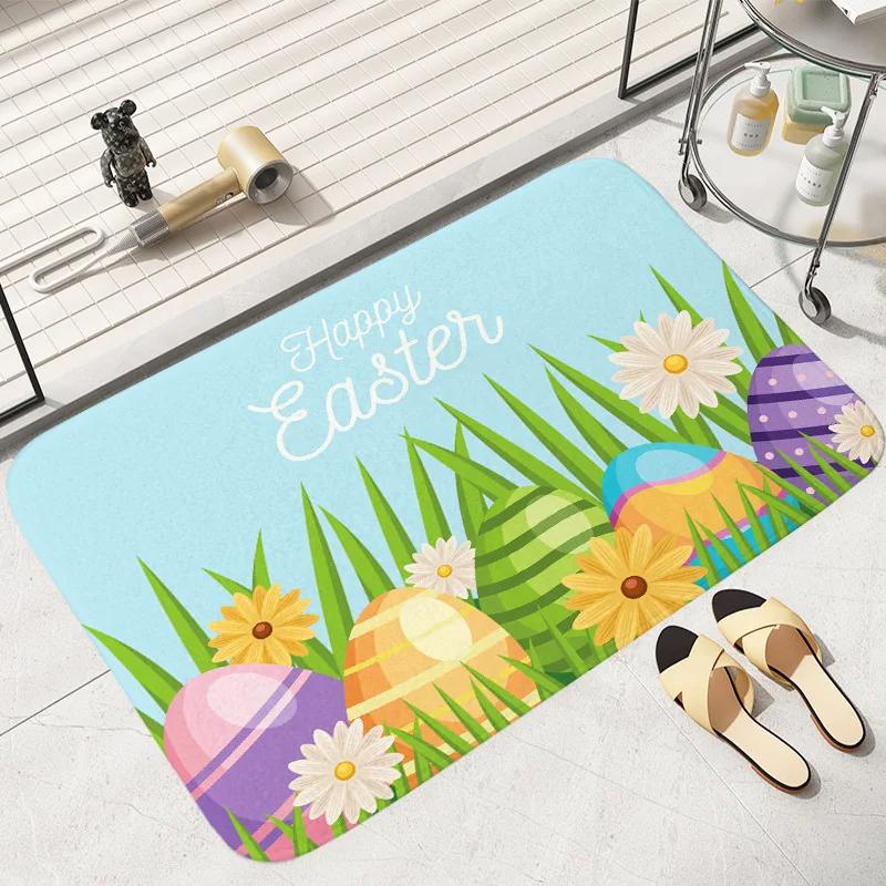 Anti-slip Easter Thanksgiving Cute Rabbit Egg Printed Entrance Doormat Soft Carpet for Living Room Bedroom Balcony Area Rug