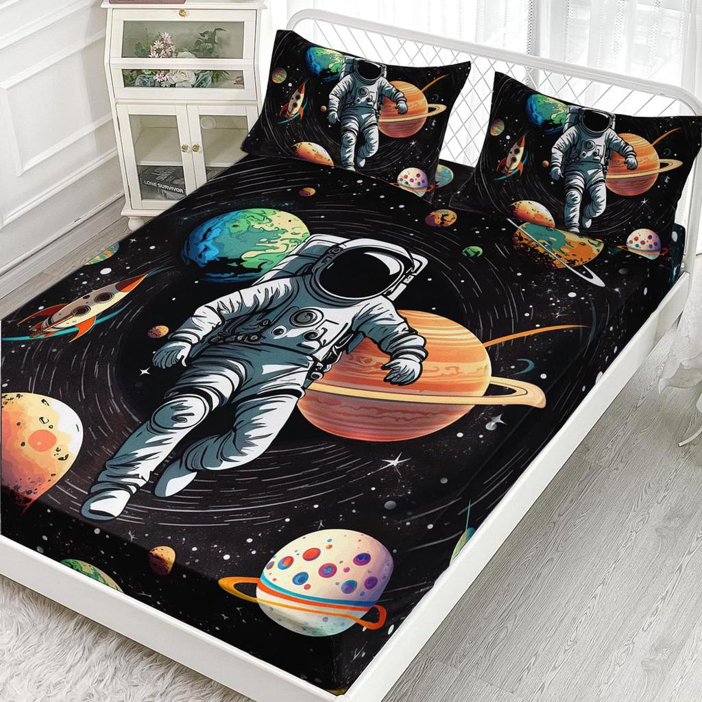 Astronaut Pattern Bed Hat Three-Piece Digital Printing Bedding Bed Hat Three-Piece Set Children Adult