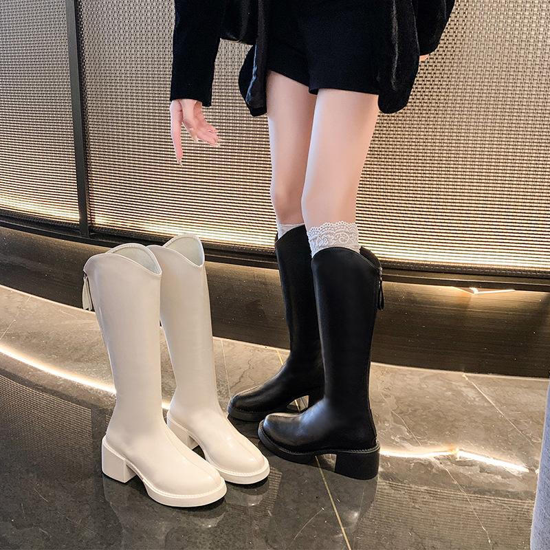 Boots women's 2025 new autumn and winter retro legs thin temperament brown boots thick heel boots tall knight boots