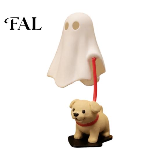 Modern Bedroom Shelf Decor Halloween Ghost Walking Dog Figurine, Cute Spooky Statue with LED Candle Ornament Candle, 3D Printed Tabletop for