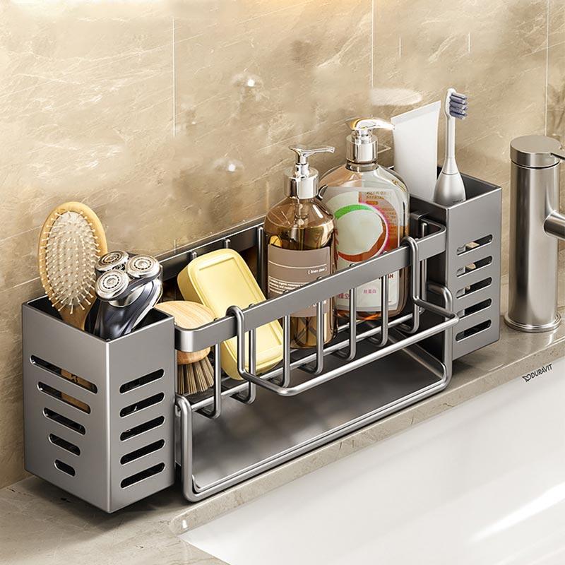 Stainless Steel Kitchen Sink Storage Rack,space Saving,built-in Sponge Rack And Drainage Basket For Kitchen Cleaning And Storage