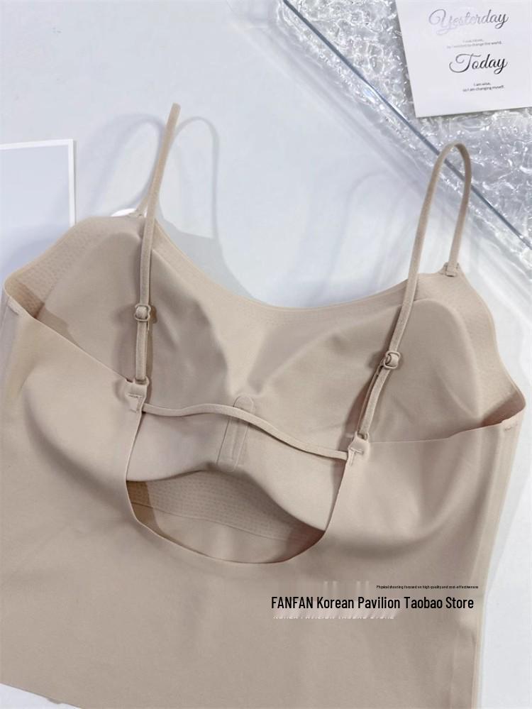 Women's Ice Silk Seamless Camisole Bra with Chest Pad and Back Support