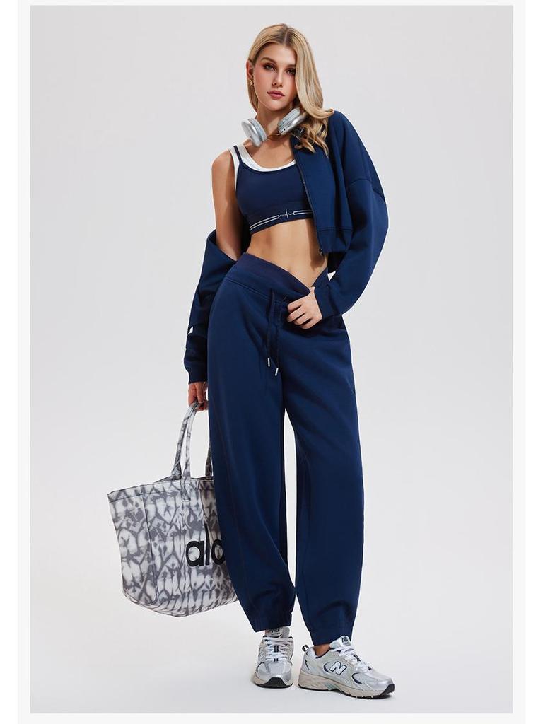 Women's High Waist Loose Fit Athletic Sweatpants - Autumn/Winter, Cuffed, Versatile, Slimming