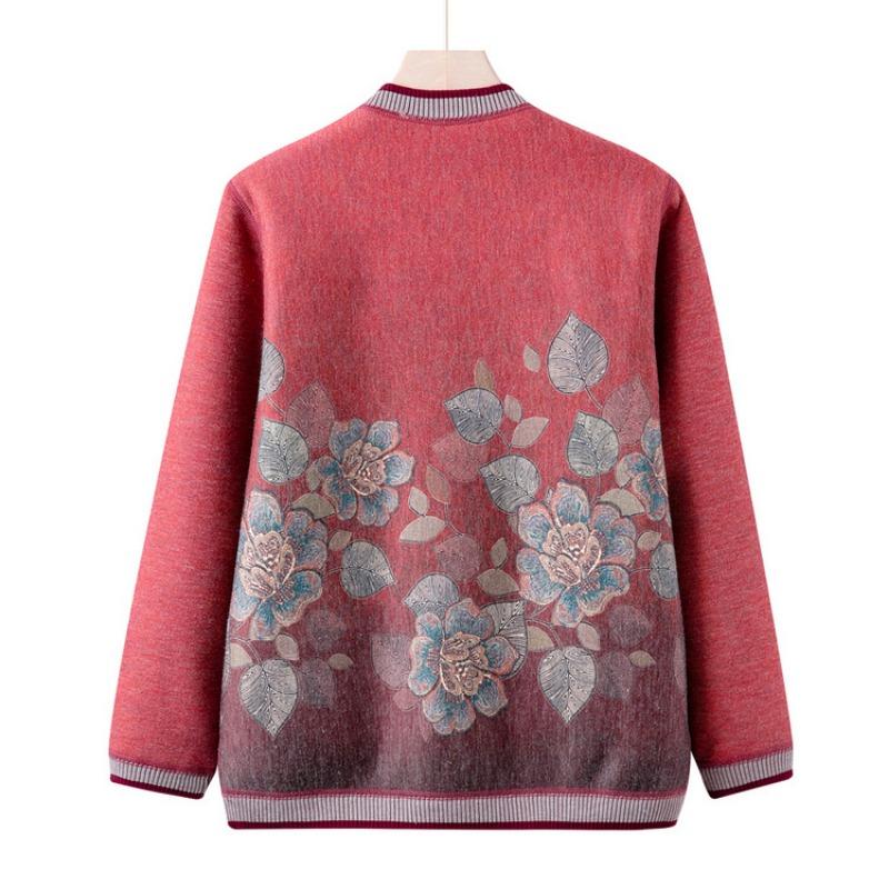 Grandma Winter Velvet Knitted Sweater Medium and Old Cardigan Sweater Female Old Lady Autumn New Clothes Mother Coat
