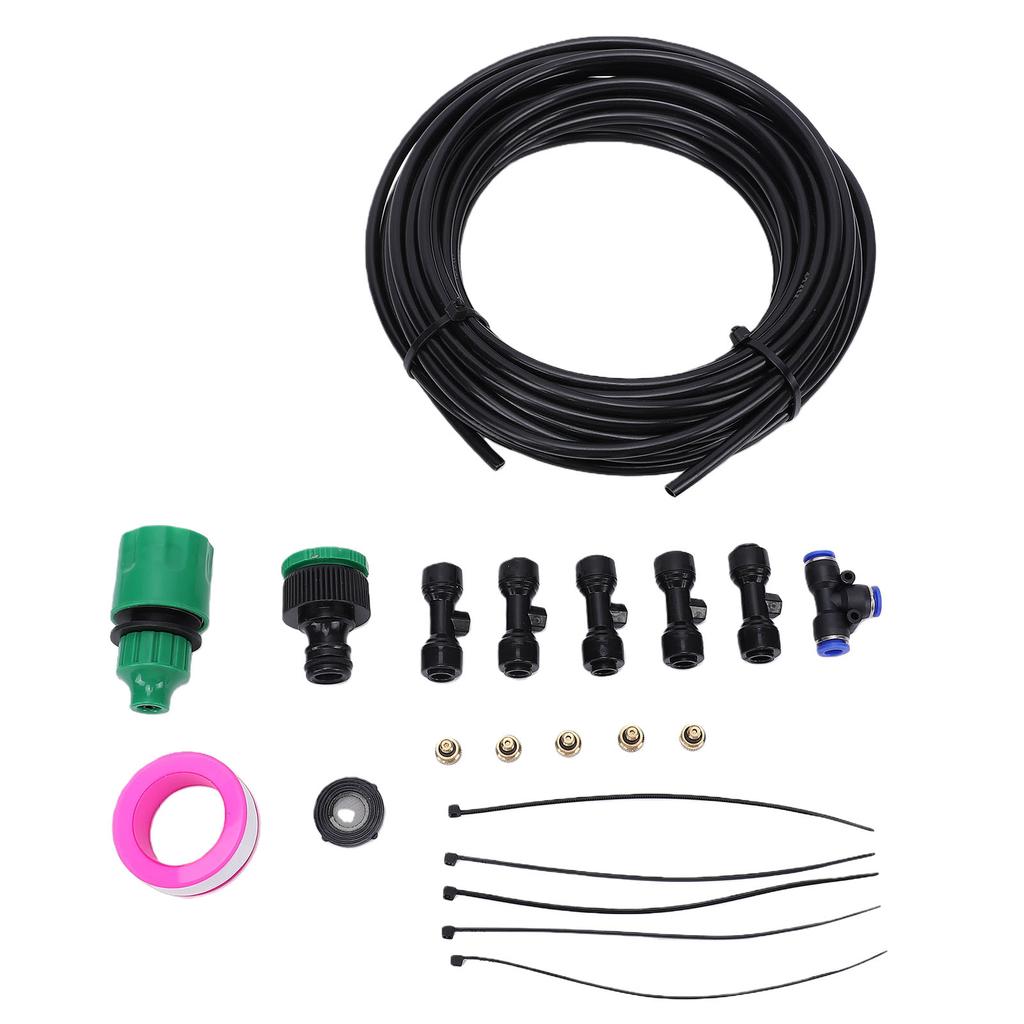 Outdoor Fan Misting Kit Leakproof Misting Cooling System Quick Connect with 5 Nozzles for Patio Backyard Garden