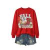 Womens Casual Fashion Bow Sweatshirt Printed Loose Fit Round Neck Long Sleeve Top