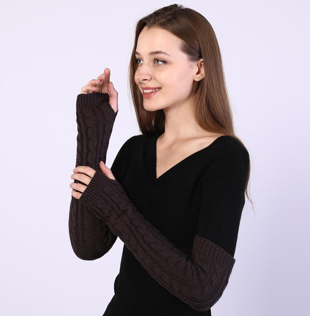 Twist Long Gloves Korean Version of the Female Fall and Winter New Half-finger Woolen Gloves Knitted Warm Open Finger Arm Sleeve Fake Sleeve