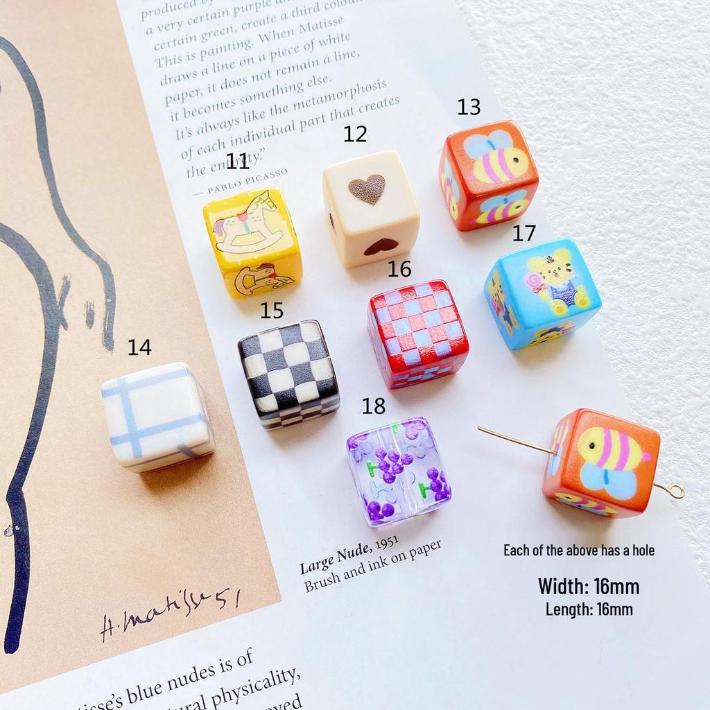 Colorful Cartoon Beaded Acrylic Phone Charm - Versatile Square Plaid Jewelry Accessory