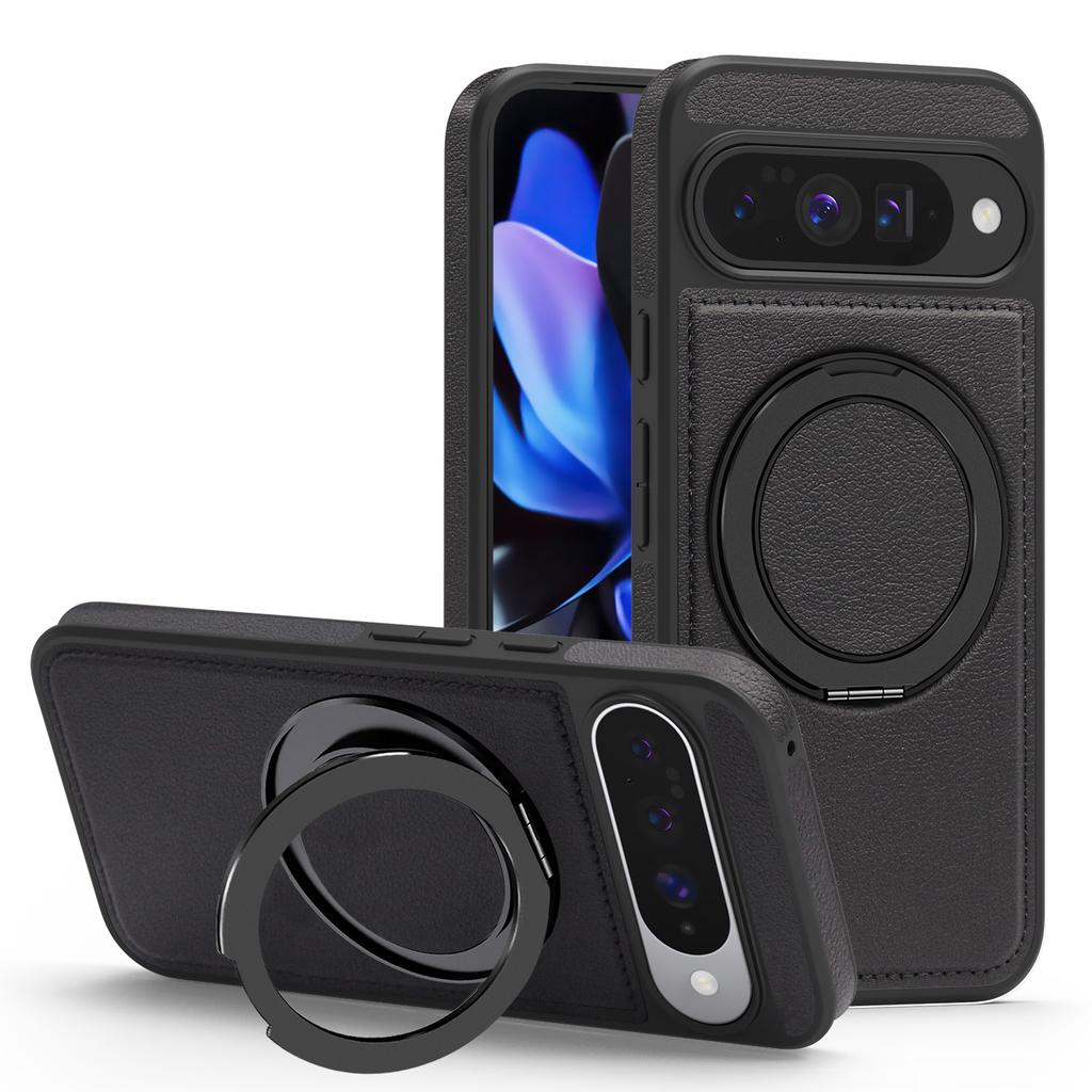 For Google Pixel 10 Pro/Pixel 10 Case with Ring Kickstand Magnetic Case PU Leather Back Cover