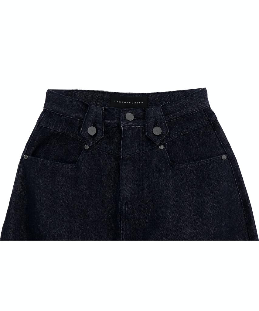 Teulimingbeodeu Front Yoke Denim Long Skirt [Raw Denim]