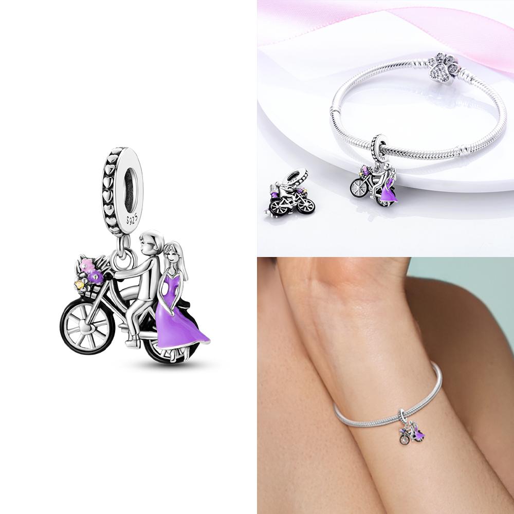 Pink Family Love Heart Charm Original Copper Beads Fit Pan Bracelet Diy Sister Mother Friendship Pendant Fine Gift Jewelry