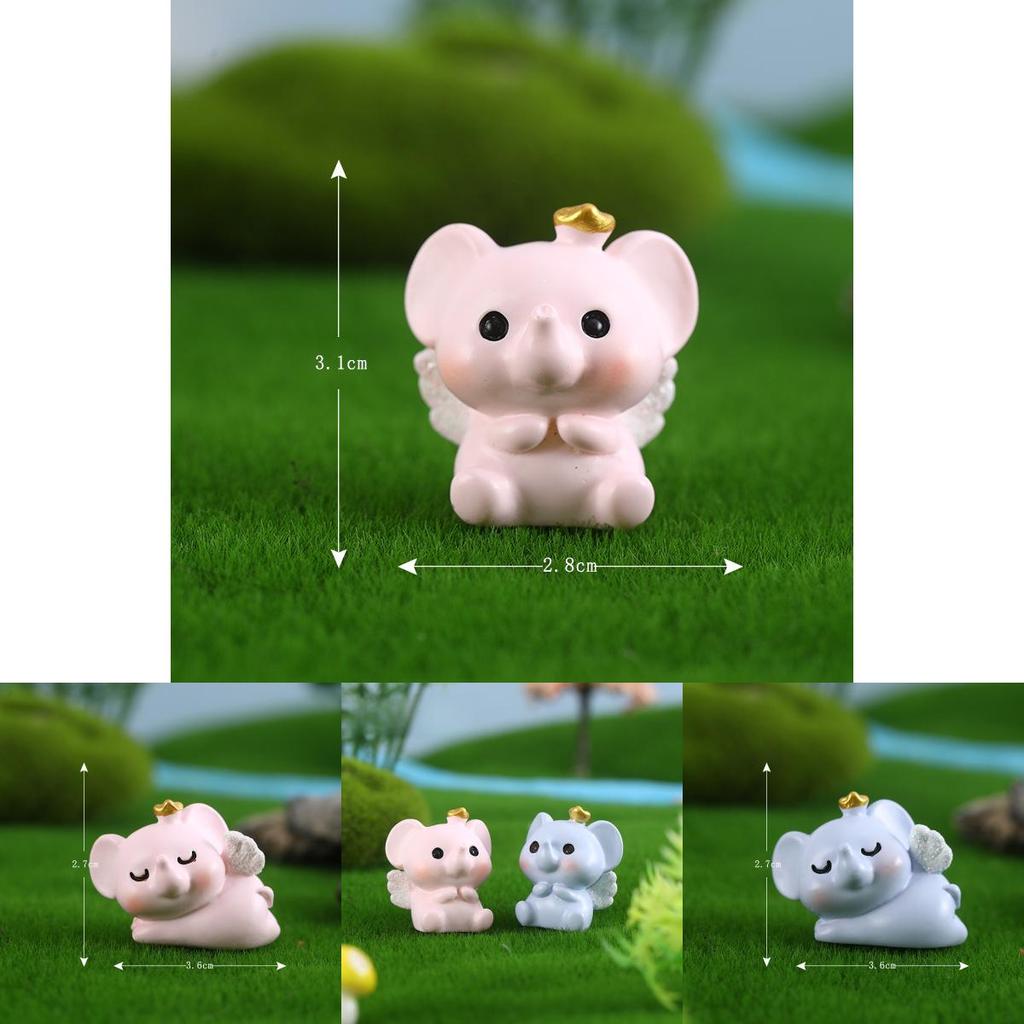 Adorable Pink Blue Resin Elephant Set Miniature Animal Figures For Home Decor