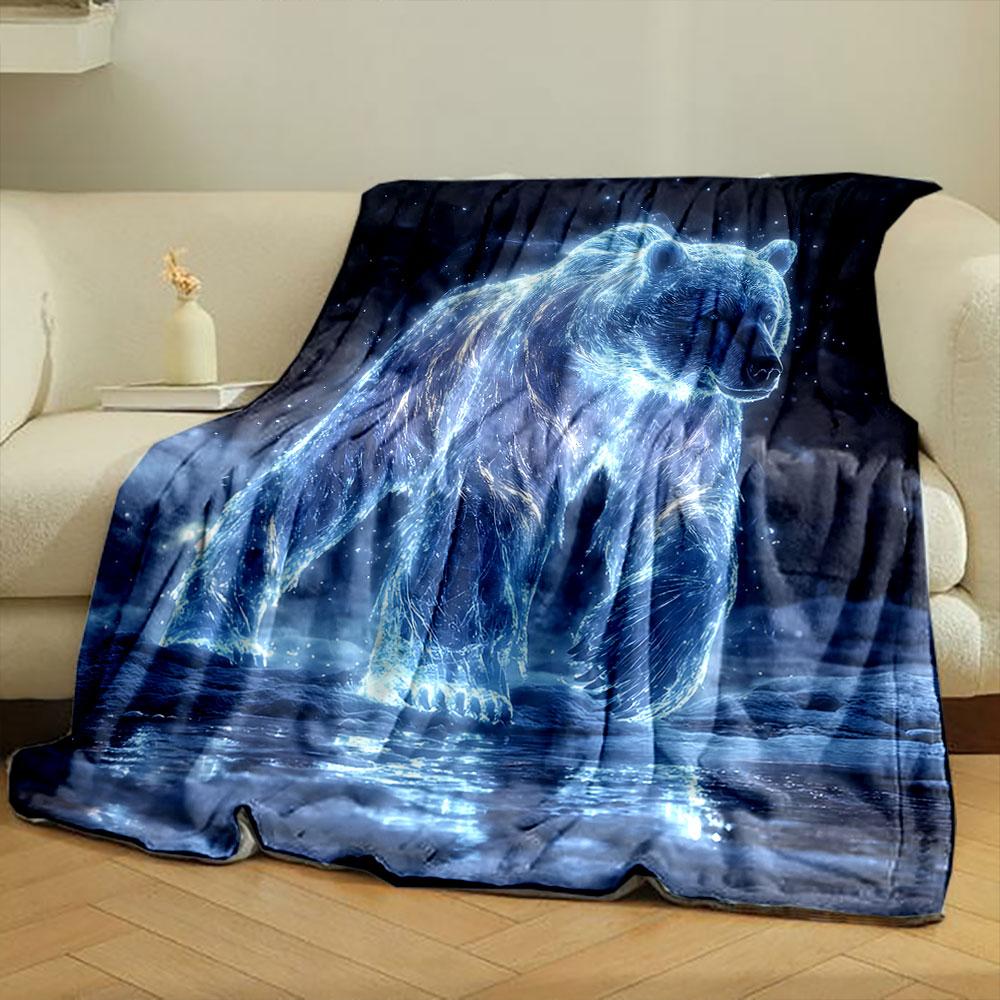 Glowing Bear In Mystical Night Scene Print Blanket Soft and Cozy Perfect for the Living Room Bed Sofa or a Nap,gift