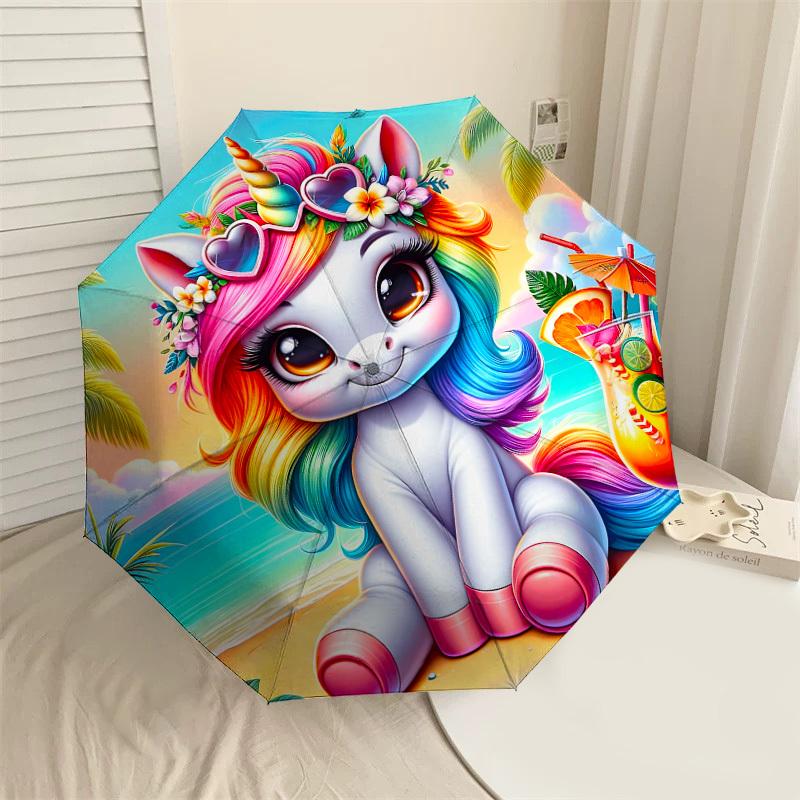 

1PC unicorn beachAutomatic Open/Close Umbrella with Windproof, 8-Rib Sturdy Canopy, Durable Ribs, Fashionable Design, Outdoor Accessory, Fun Prin, Hol