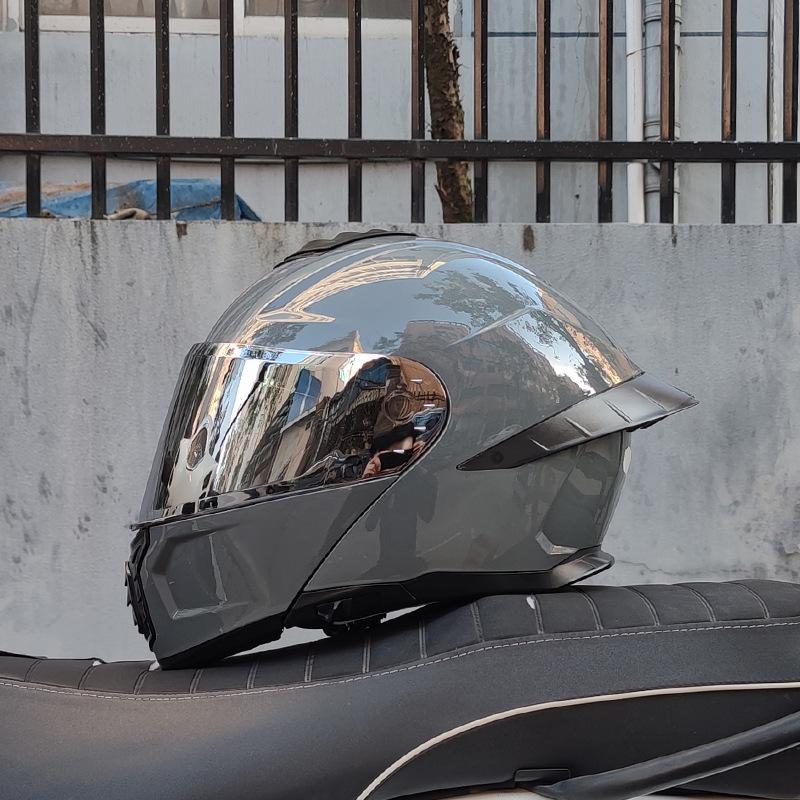 Motorcycle helmet Men's and women's face-off helmet Double mirror Winter tail semi-full cover Four Seasons Blue