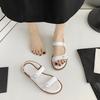 Fashion Double Buckle Band Flat Sandals Women Black/white Leather Back Strap Gladiator Sandalias Mujer Casual Summer Beach Shoes Student