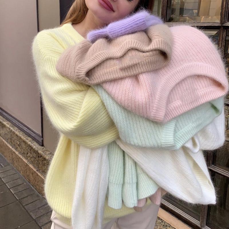 Autumn Winter Faux Mink Loose Knit Sweater - European American Style for Women