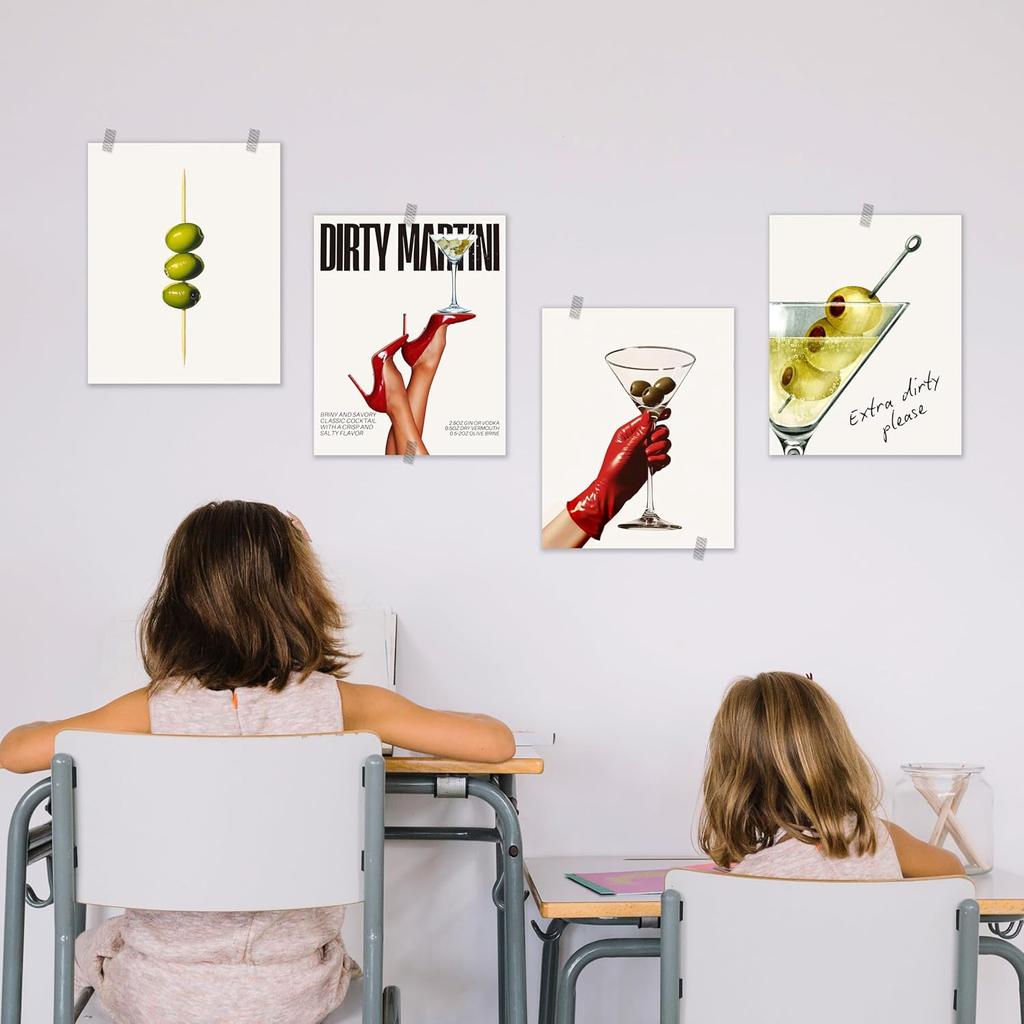 BESERH Dirty Martini Gifts Wall Decor, Trendy Cocktail Wall Art Prints, Funky Martini Cocktail Posters for Home Kitchen Par Pub Tavern Drunkery, 8x10
