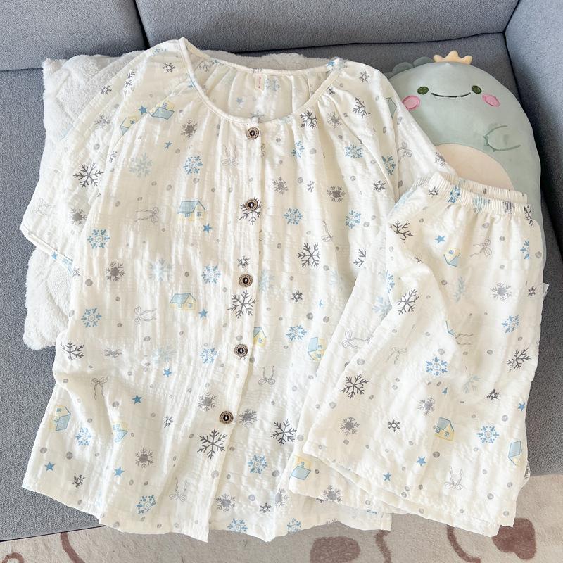 Summer Round Neck Short Sleeve Pajama Set for Women & Girls – Cute & Loose Fit