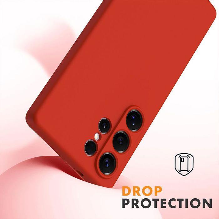 Coque pour Samsung Galaxy S25 Ultra - BOOLING - Silicone Doux Ultra Slim Antichoc Rouge - 2 Verres Trempés