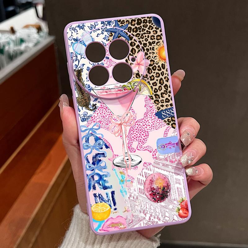 Case For OnePlus 15 13 13T 12 Pink Goblet Bowknots Disco Ball Pattern Shockproof Bumper Soft Silicone Cover For Oneplus Nord 5 13R 12R 11R 5G