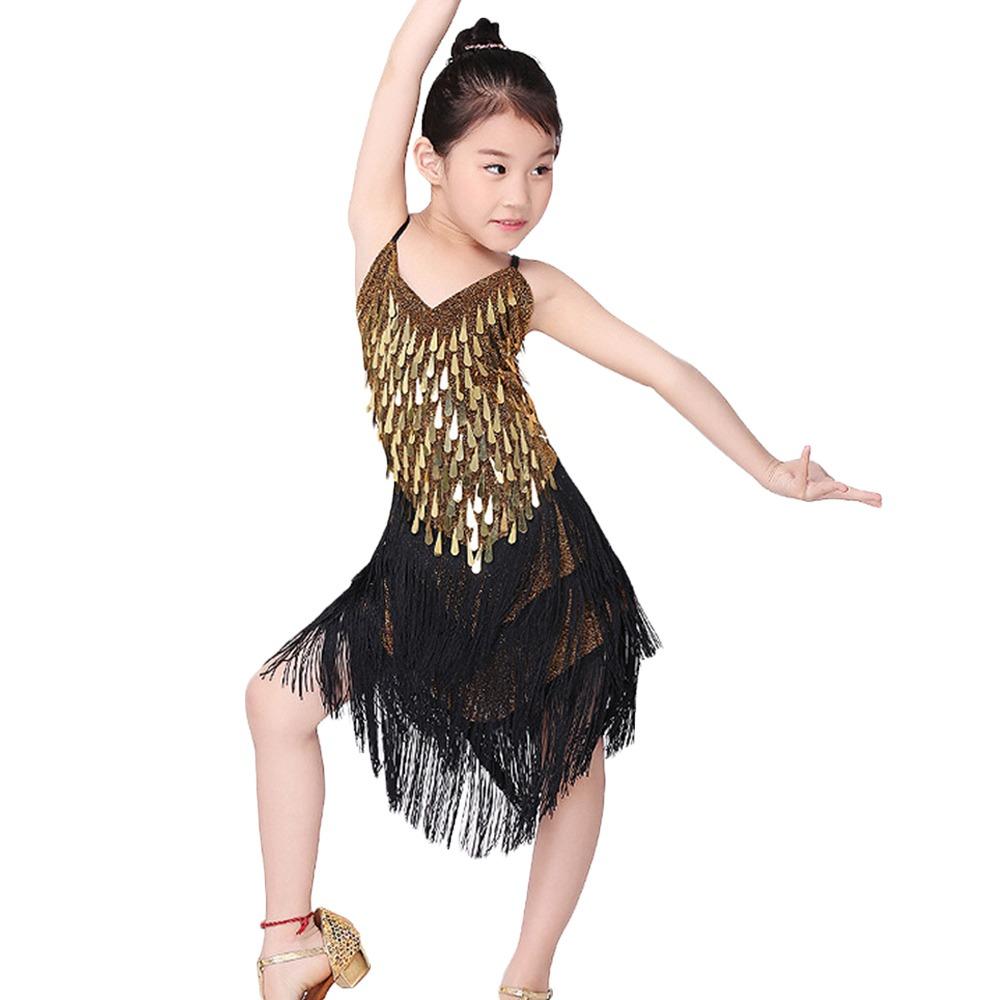 Professional Kids Latin Dance Dress Tassel Ballroom Dance Dress Stage Costume  Children Girls