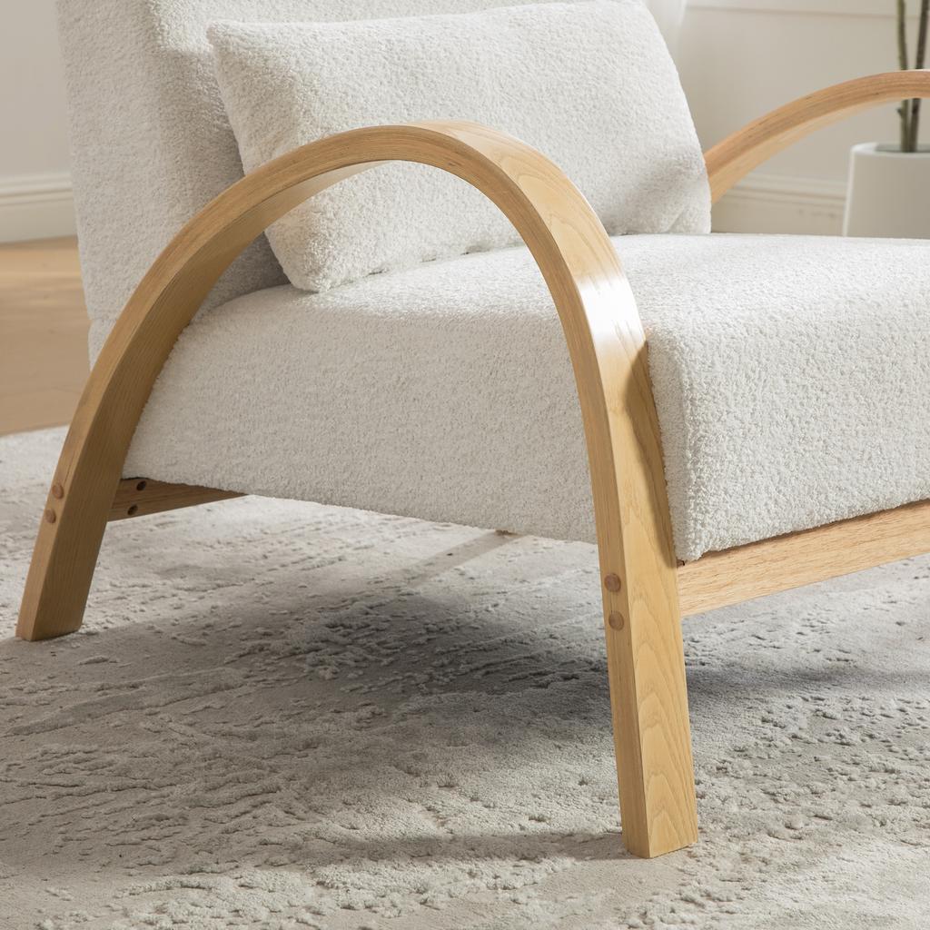Scandinavian Fabric Lounge Chair – Soft Chenille Fabric and Sturdy Wood Frame, Ideal for Living Room & Bedroom-IVORY