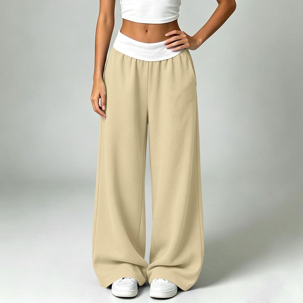 Women's Casual Color Block High Waist Loose Wide Leg Sweatpants