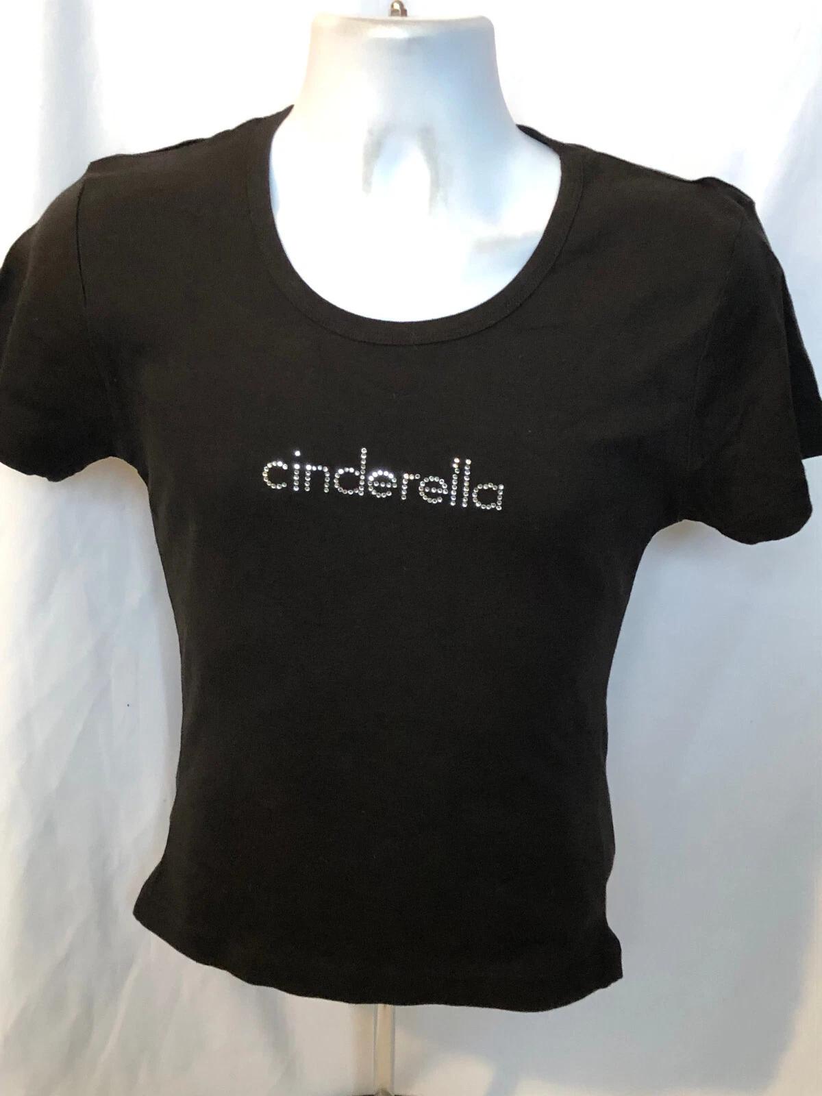 Cinderella-Glitter stone Logo- Girl s Junior Large Black T-shirt S
