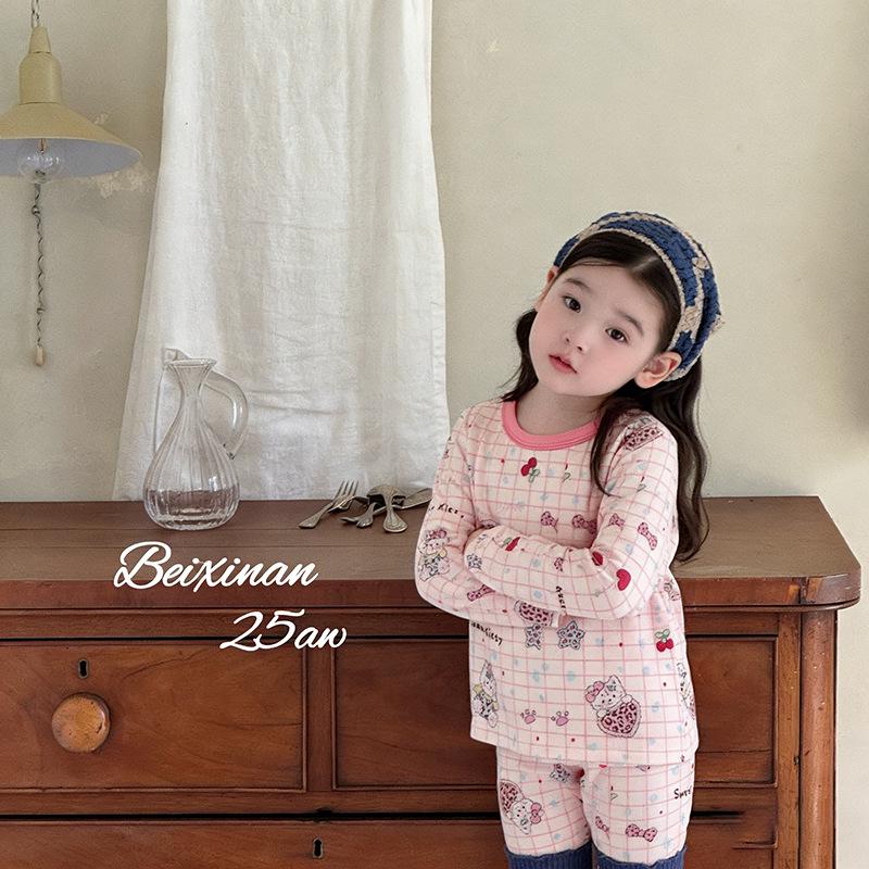 Korean Style Cartoon Cotton Pajama Set for Girls - Spring & Autumn Wear
