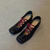 Spot Second Hair! Retro Niche Cross-strap Single Shoes Pleated Leather Square Head Pig Nose Shallow Mouth Ballet Shoes