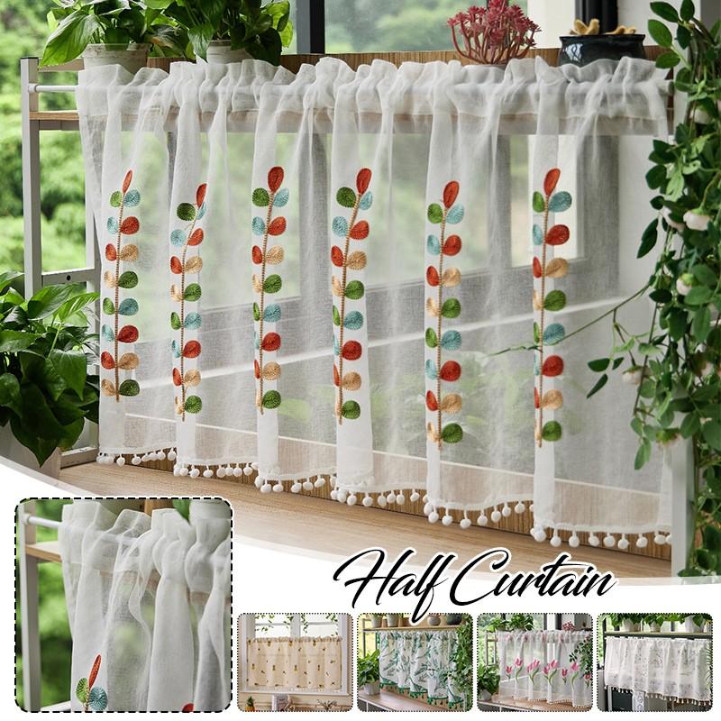 Tassel Half Curtain Cabinet Embroidery Blocking Partition Curtain Window Kitchen Store Short Curtains for Living Room