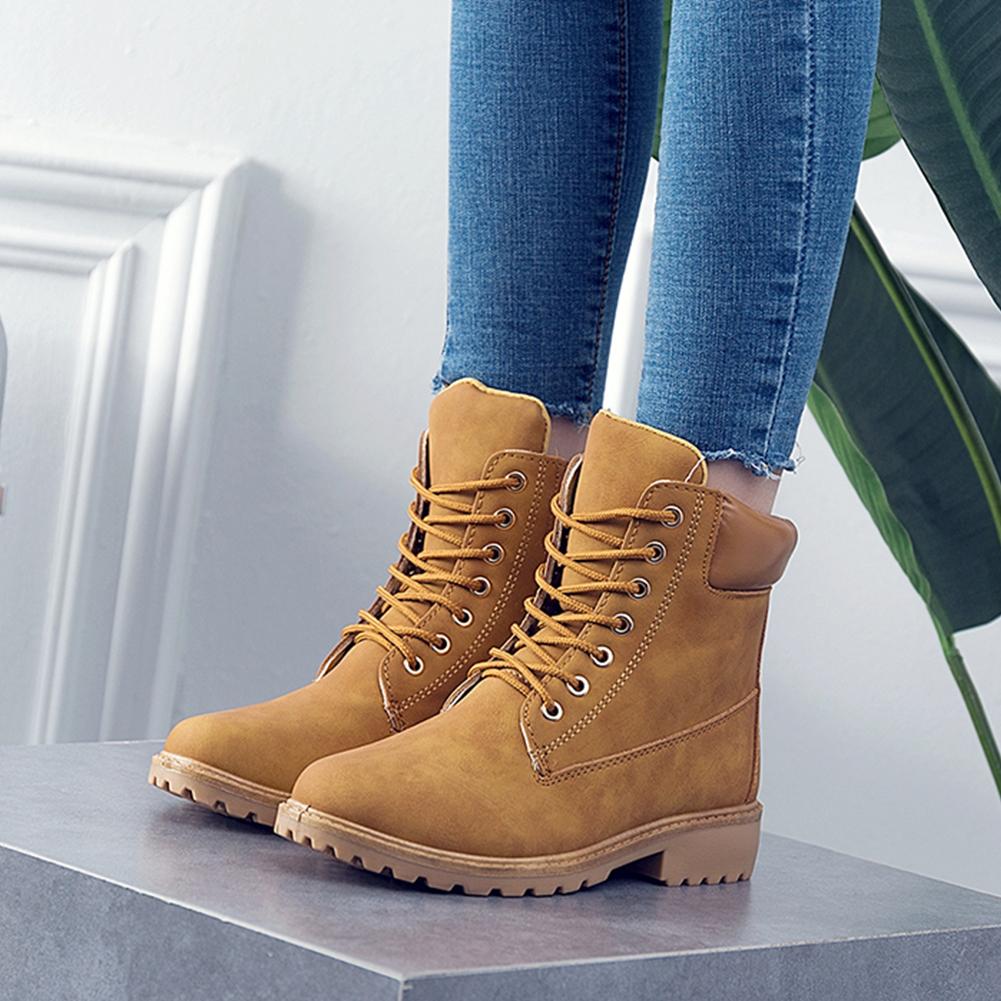 Botas femeninas tacón cuadrado redondo dedo del pie con cordones y bajo  tacón bajo invierno 2021 nuevos zapatos de mujer zapatos de tobillo comprar  a buen precio — entrega gratuita, reseñas reales