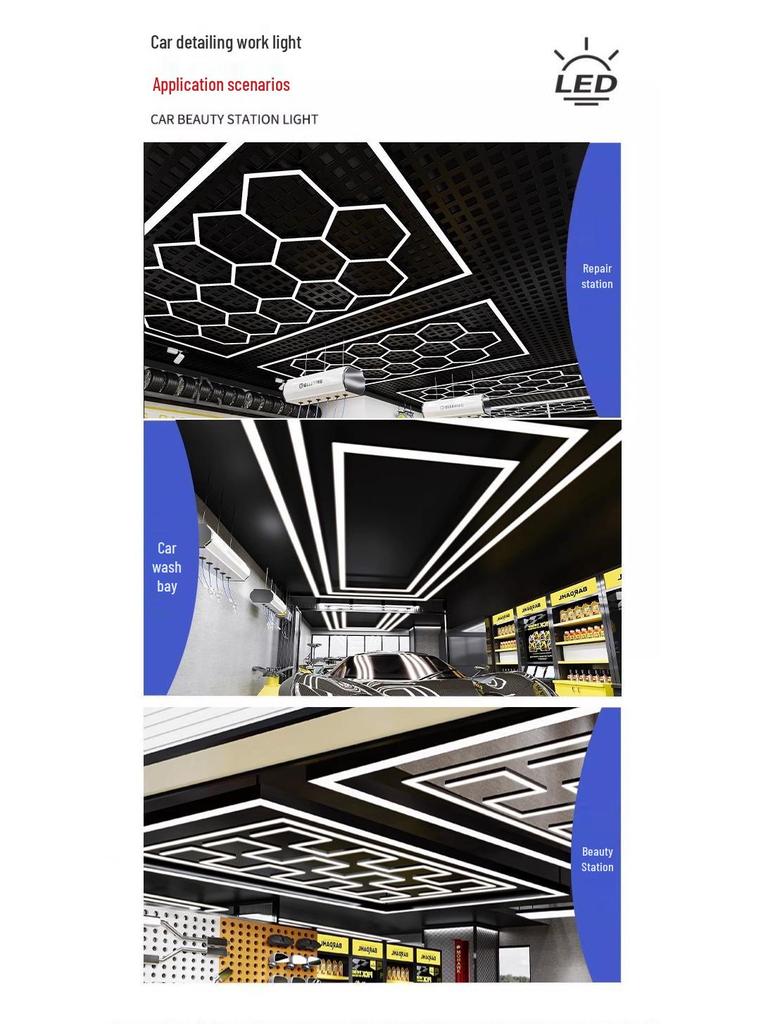 Hexagonal Waterproof LED Honeycomb Lamp for Gyms, Barbershops, and Car Washes.