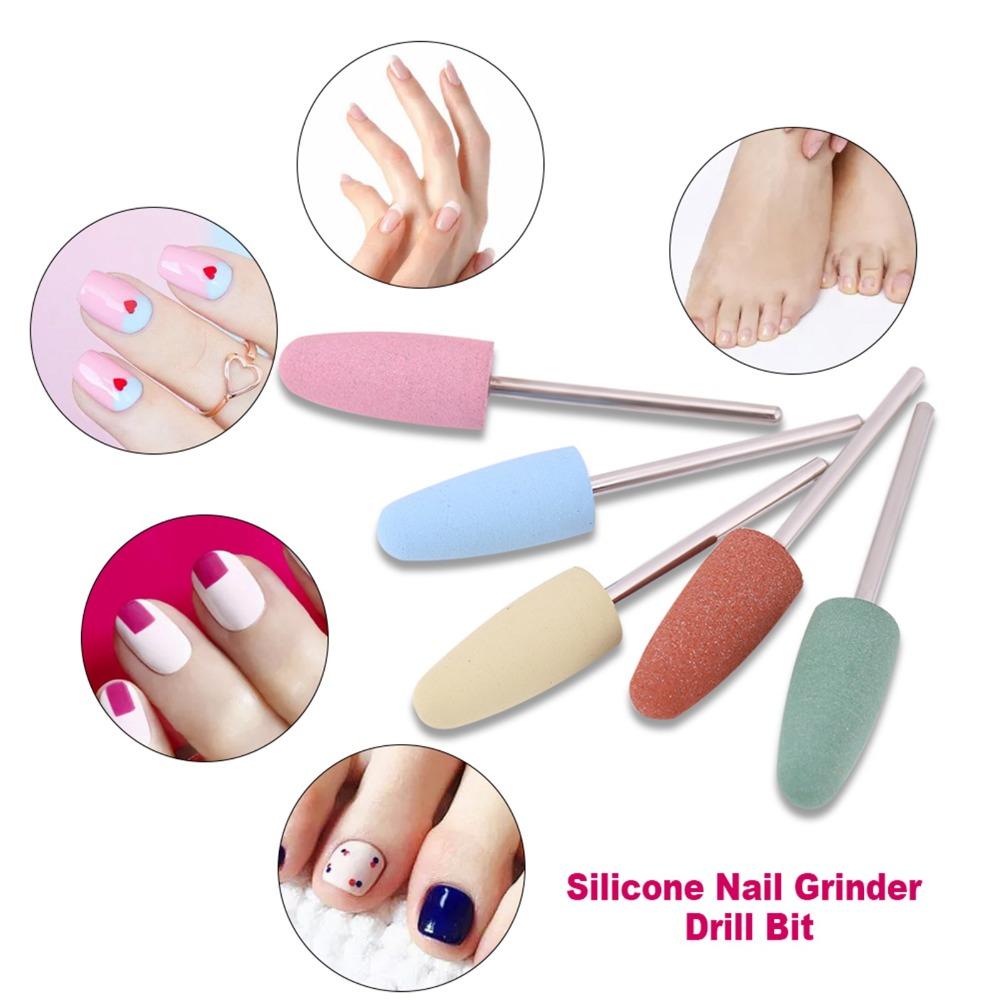 5pcs Silicone Nail Art Silicone Polisher Soft Smooth Smoothing Drill Manicure Drill Bits Polishing Burr Nail Grinders Drill Bits