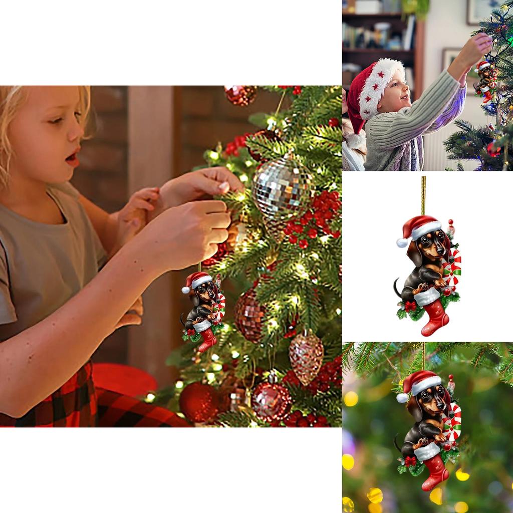 Acrylic Christmas Dachshund Car Pendant With Cute Cartoon Style For Auto Interior Decor