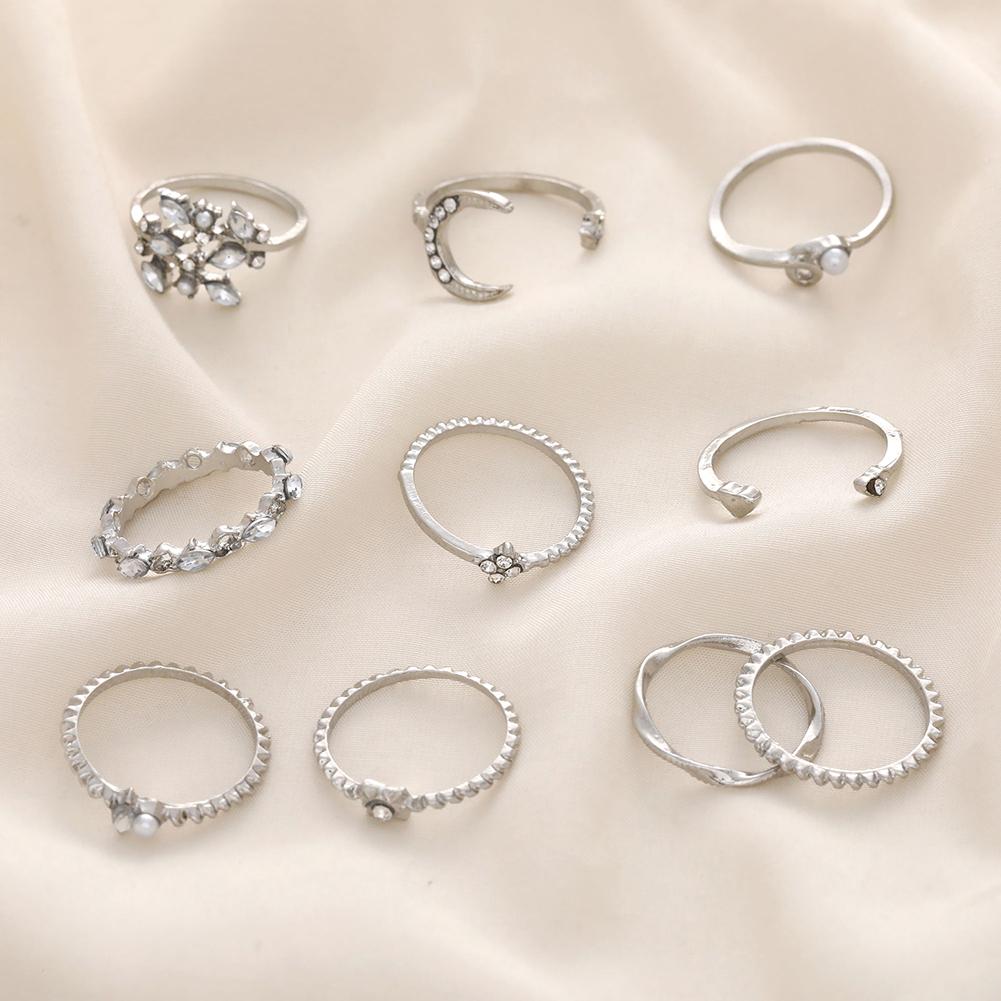 Punk Geometric Metal Moon Heart Rings For Women Men Vintage Gold Color Curved Open Ring Set Fashion Unisex Gift Jewelry