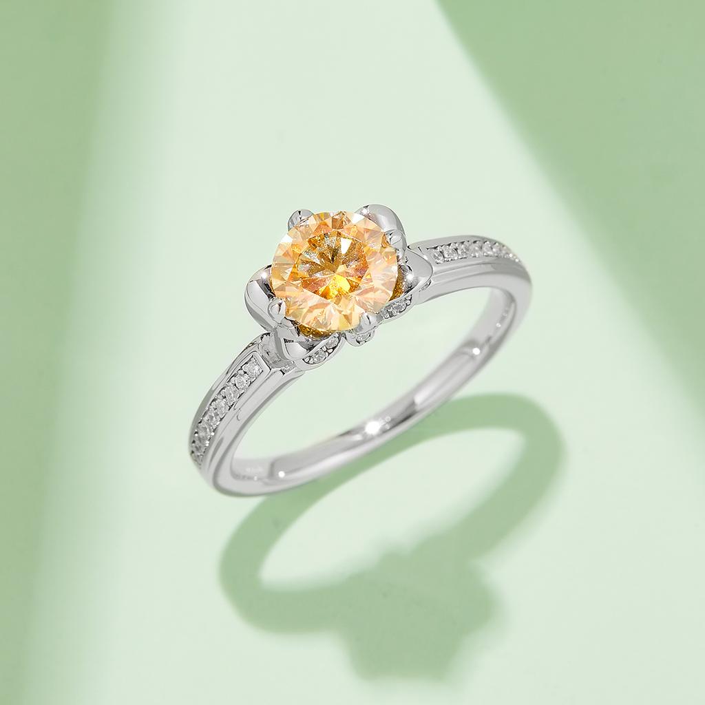 Straight Shank Blossom Flower Women's Engagement Ring 1CT D Color Moissanite Rhodium Plated S925 Sterling Silver Prong GRA REACH