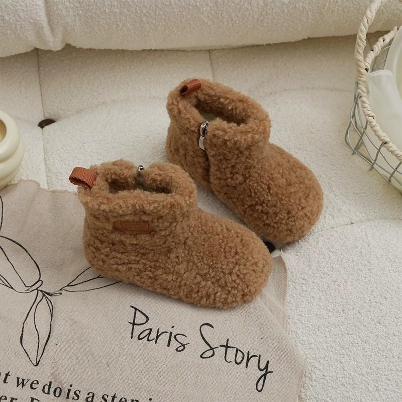 

Girls furry short boots, winter children s boots, double-layer cotton plus fleece, baby cotton boots, sweet little girl princess snow boots 19 коричневий