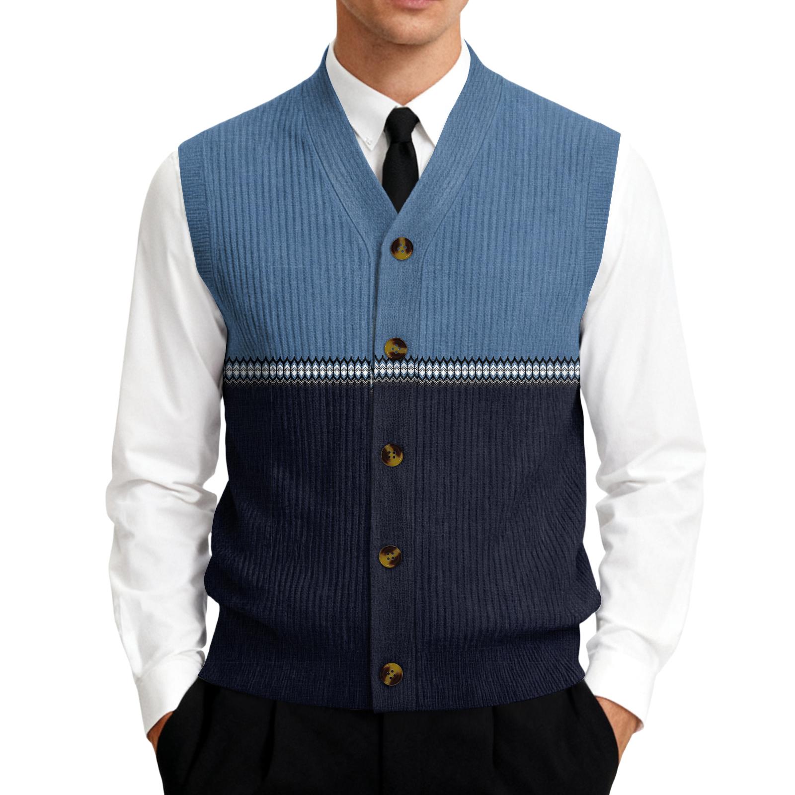 Мужской вязаный кардиган-жилет без рукавов с V-образным вырезом S