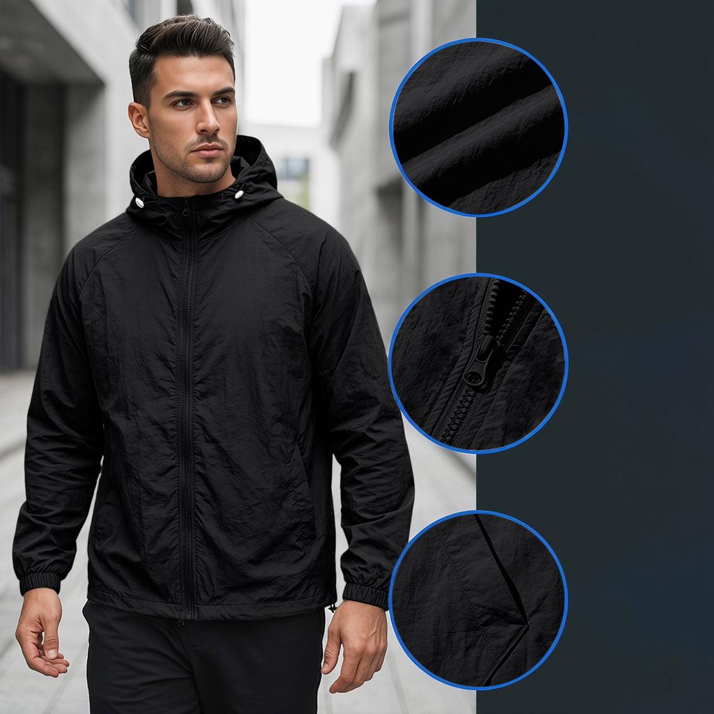 Men's Summer Lightweight Hoodie Jacket Quick Dry Breathable Sun Protection Jacket Thin Outdoor Windbreaker with Hood and Full Zip