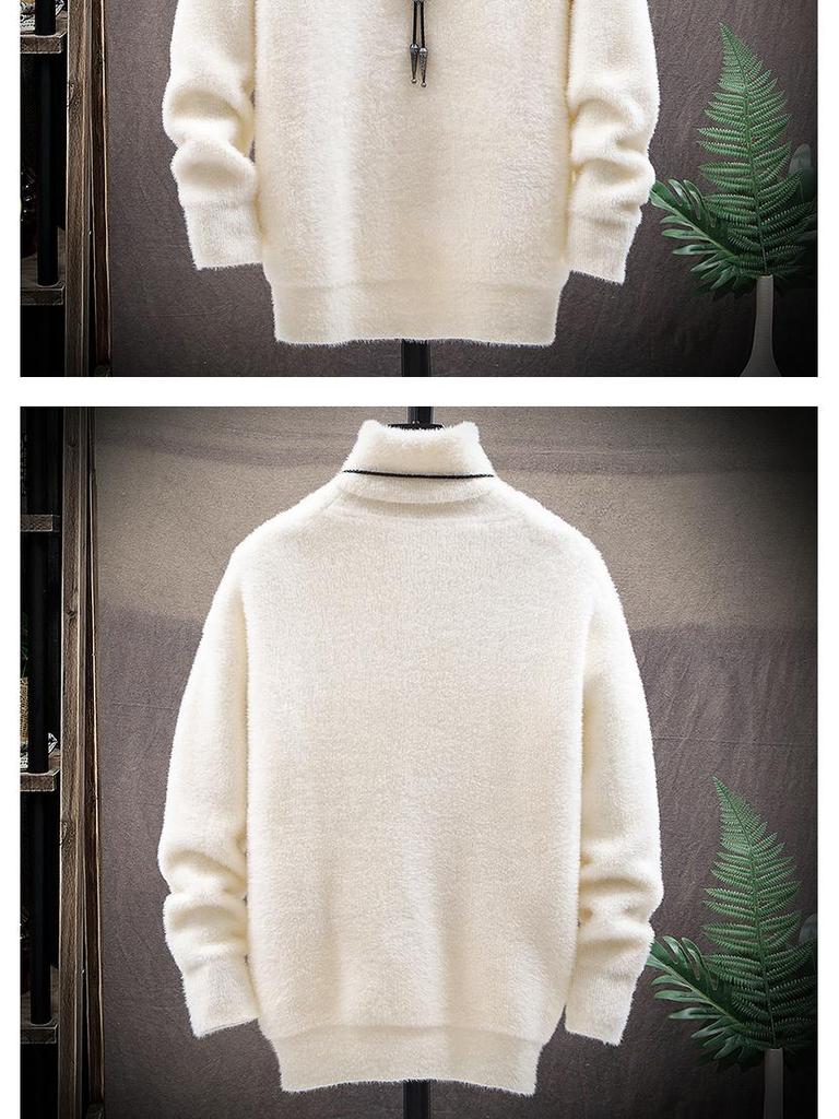 Unisex Mink Velvet High-Neck Sweater: Autumn/Winter Thick Fleece-Lined Knit for Men and Women.