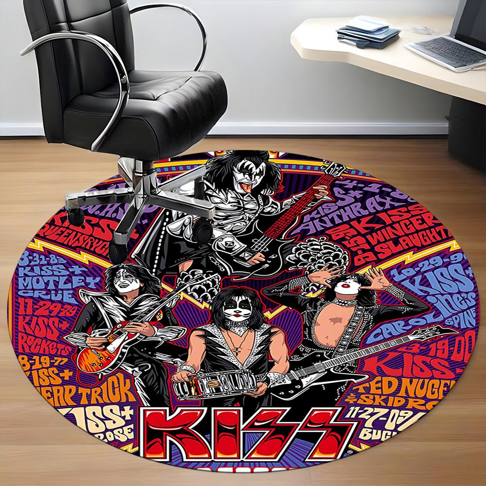 1pc KISS Music Office Round Area Rug, Under Office Chairs Bedroom Living Room Home Decor a1016299