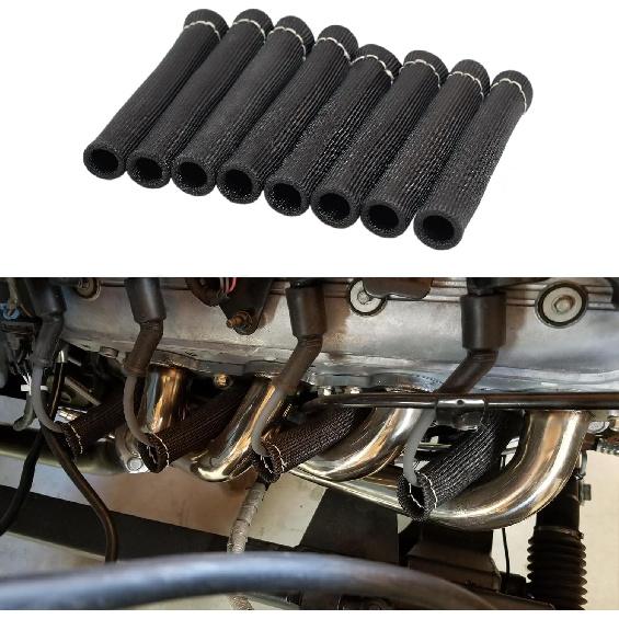 8Pcs 2500° Degree Spark Plug Wire Boots Heat Shield Protector Sleeve Cover Compatible With SBC BBC 350 454,6 Inch, Black