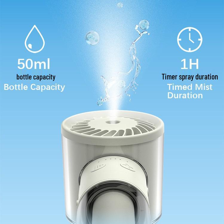 Portable USB Rechargeable Cooling & Humidifying Handheld Desktop Fan with Silent Operation and Spray Function