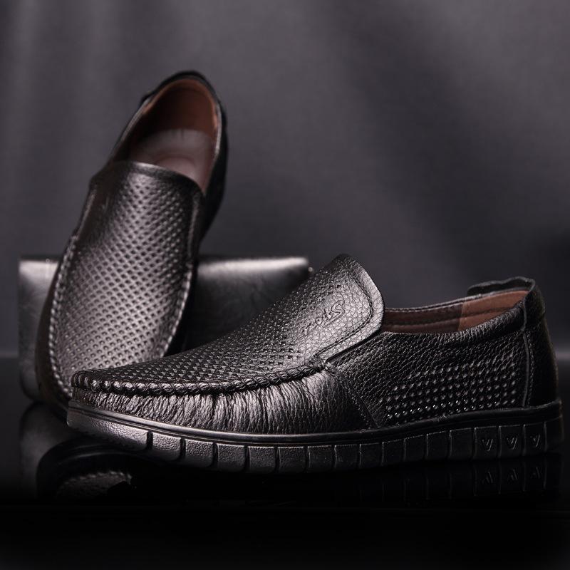 Men's Shoes First Layer Cowhide Business Casual Leather Shoes Non-slip Hollow Leather Shoes Breathable Soft Leather Soft Sole Single Shoes