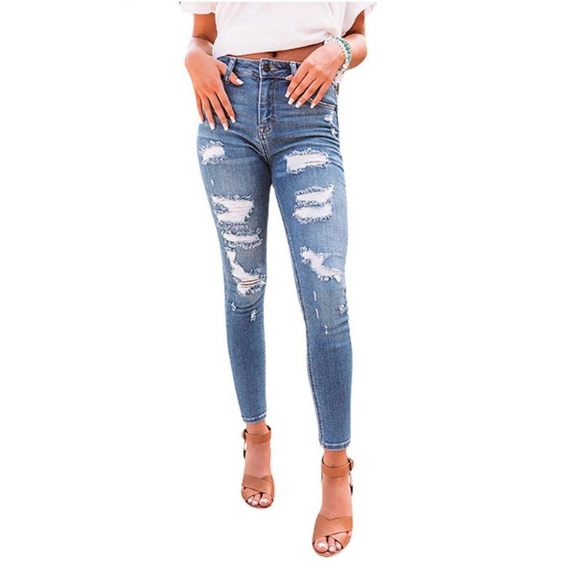 High-waisted Stretch Ripped Skinny Jeans